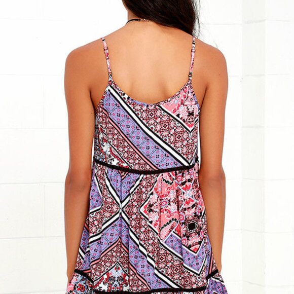 Lulu's Lucky One Purple Coral Mini Dress Tiered Small Lavender Small Paisley - Picture 2 of 12